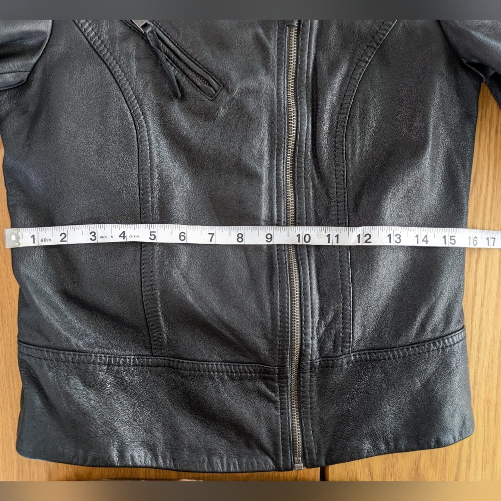 All Saints Black Leather Jacket with Buckle Collar - Picture 11 of 12